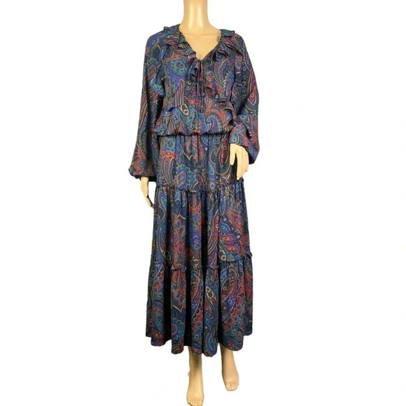 NWT Lauren Ralph Lauren Paisley Georgette Long Sleeve Dress Navy Multi Size 4 - Picture 6 of 10